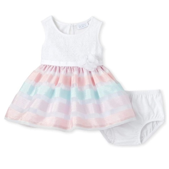 NWT • Childrens Place Lace Striped Dress + Sandals - Picture 3 of 9